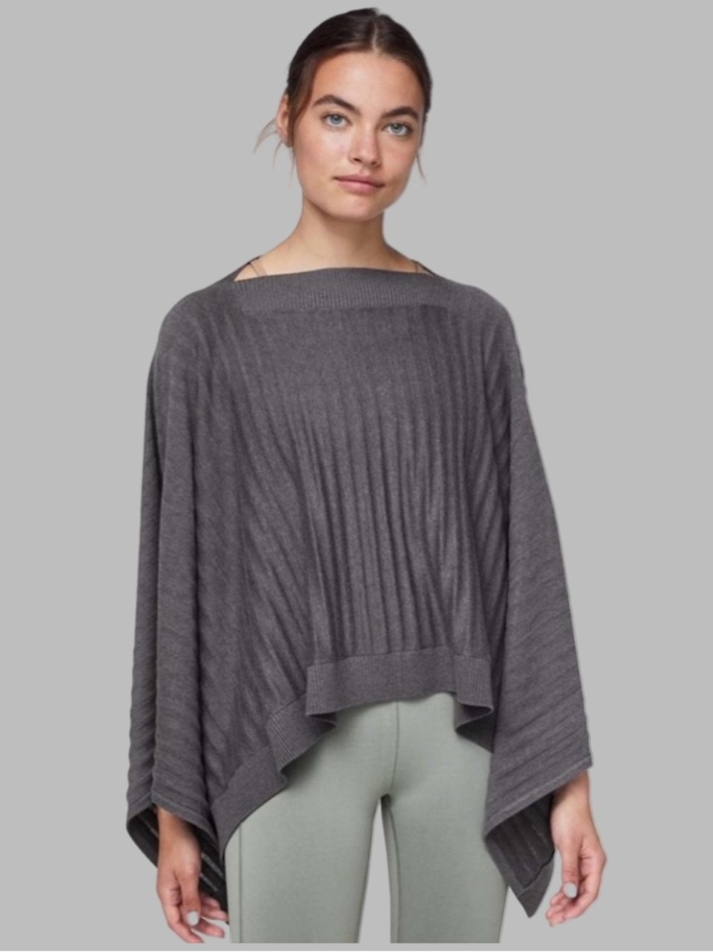 Lululemon Forward Flow Poncho Women’s OSFM Gray Silk Blend Ribbed Kimono Cape